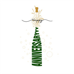Conceptual Card Design of Happy Anniversary. Champagne Bottle Explosion Created with Anniversary Word. Editable Illustration.