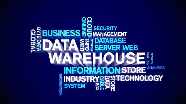 4k Data Warehouse Animated Tag Word Cloud;Text Design big data Animation typography seamless loop.
