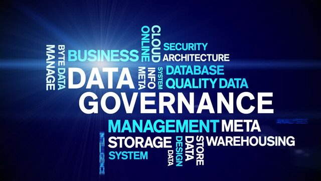 4k Data Governance Animated Tag Word Cloud;Text Design big data Animation typography seamless loop.
