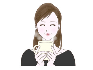 セミロングの女性_マグカップ①_笑顔