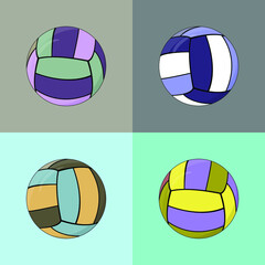 Set of vector brown multicolored volleyball balls on a isolated background. Set of bright balls, sports equipment