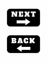 Back and next navigation signs. Arrow icons isolated on Black background drawing by illustration