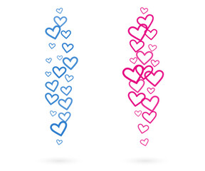 Stream of flying hearts. Like elements for social media live translation. Vector illustration.