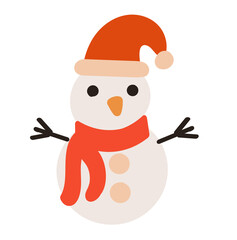 Cute snowman in christmas hat and scarf. Christmas illustration