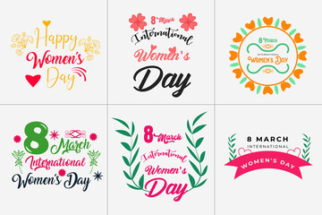 Women's Day Typography Bundle, International Women’s Day Vector illustration, March 8 women’s day typography illustration