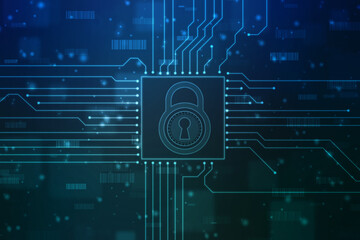 Digital Padlock on abstract technology background, Technology security concept. Modern safety digital background. Protection system, Cyber Security and safety information, personal data concept.