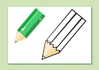 Printable worksheet. Coloring book. Cute cartoon pencil. Vector illustration. Horizontal A4 page Color green.