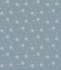 Snow, snowflakes. Winter time. Holiday. Seamless pattern. Design for paper, cover, fabric, interior decor.