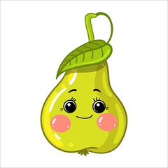 Pear vector flat cartoon character illustration. Funny happy cute happy little icon for kids. Isolated on a white background. - 474469639