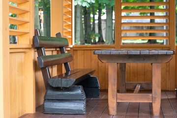 wooden bench in a toy house