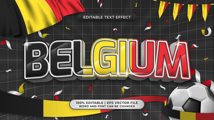 Editable text style effect football background theme. belgium nation flag - obrazy, fototapety, plakaty