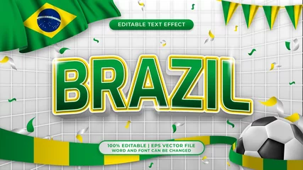 Fotobehang Editable text style effect football background theme. brazil nation flag © Noor-shine