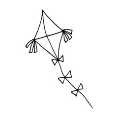 Fototapeta na wymiar kite hand drawn doodle. vector, minimalism, scandinavian, monochrome, nordic. toy, wind, flying, ribbon, tail. sticker, icon.
