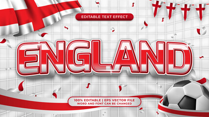 Editable text style effect football background theme. england nation flag - obrazy, fototapety, plakaty
