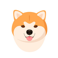 Cute akita's head on a white background. Cartoon dog design.
