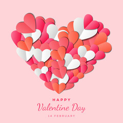 happy valentine day design in paper cut style hearts. greeting card, poster, banner, vector, isolated design. 14 february