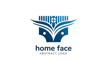 abstract design logo template use gradient blue. the concept is a combination of pictures of houses upside down with eyes and eyebrows
