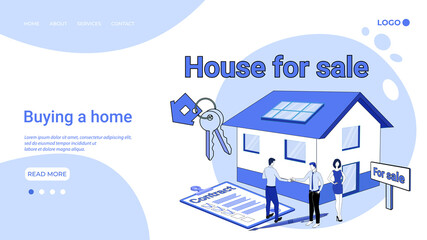 Buying a home.People are making a home purchase.The concept of a secure transaction.Insurance of real estate transactions .An illustration in the style of a landing page in green.