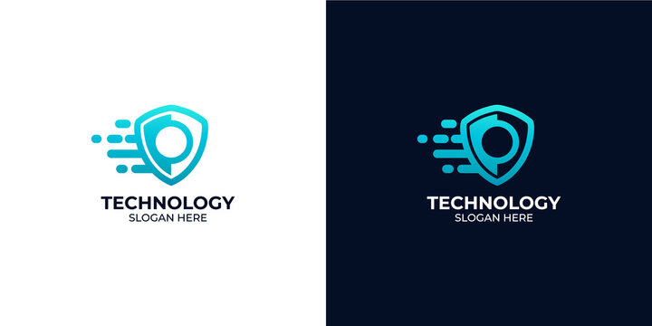 modern technology style shield logo