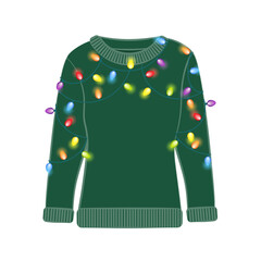 Ugly Christmas party sweater with light bulbs.