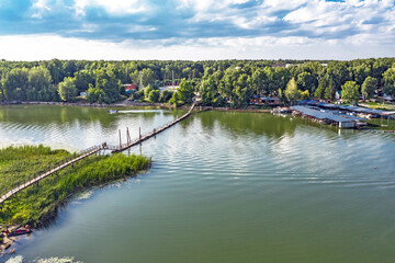 Pontoon bridge over the Razdelnaya River. Berdsk, Russia