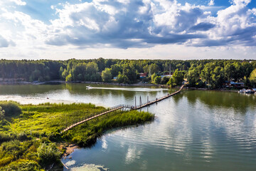 Pontoon bridge over the Razdelnaya River. Berdsk, Russia
