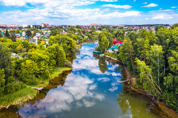 Fototapeta na wymiar The river is divided within the city. Berdsk, Russia