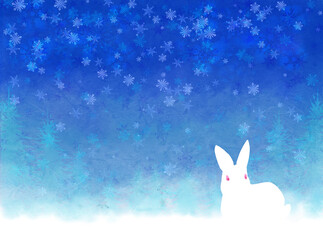 ウサギと雪景色