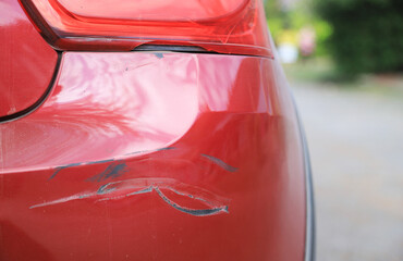 Car crashed on rear light and surface from accident in using car in daily life for insurance photo...