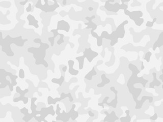 White seamless camouflage. Snow camo texture. Military pattern for fabric print. Vector illustration.
