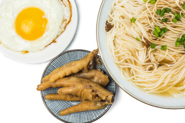 Noodles Soup with Fish Balls on wood table