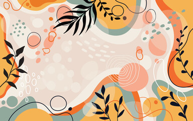 Color splash abstract background for design. Design banner frame. Colorful background with tropical plants. Place for your text.