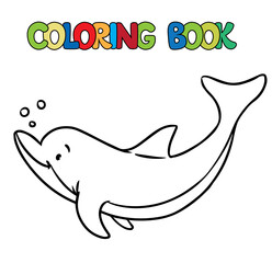 Dolphin in water coloring book. Kids vector