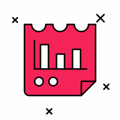 Filled outline Document with graph chart icon isolated on white background. Report text file icon. Accounting sign. Audit, analysis, planning. Vector