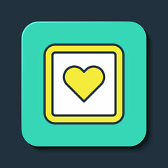 Filled outline Like heart icon isolated on blue background. Counter Notification Icon. Follower Insta. Turquoise square button. Vector