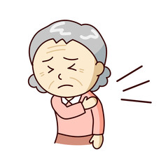 痛みで肩を押さえるシニア女性