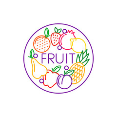 Fruit logo template. Outline colorful emblem. Stock vector illustration.