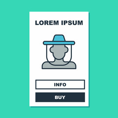 Obraz premium Filled outline Beekeeper with protect hat icon isolated on turquoise background. Special protective uniform. Vector