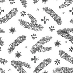 Fir tree branch seamless pattern, winter background.  christmas holly, spruce branches