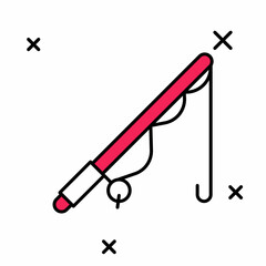 Filled outline Fishing rod icon isolated on white background. Catch a big fish. Fishing equipment and fish farming topics. Vector