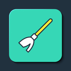 Filled outline Handle broom icon isolated on blue background. Cleaning service concept. Turquoise square button. Vector