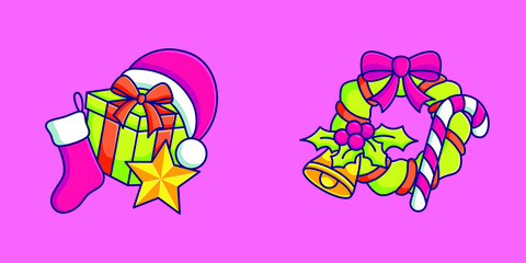 cute christmas decoration vector illustration. christmas supplies with cartoon flat design