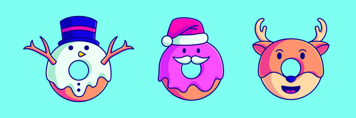 cute donut character vector illustration. Christmas donuts cartoon flat design