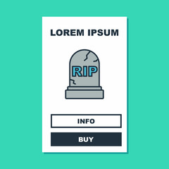 Obraz premium Filled outline Tombstone with RIP written on it icon isolated on turquoise background. Grave icon. Happy Halloween party. Vector