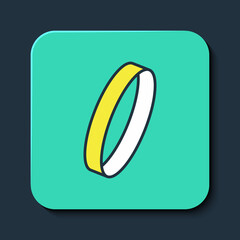 Filled outline Wedding ring icon isolated on blue background. Bride and groom jewelry sign. Marriage symbol. Diamond ring. Turquoise square button. Vector