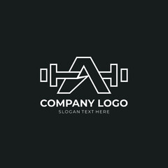 Letter A Logo With barbell. Fitness Gym logo. fitness vector logo design for gym and fitness