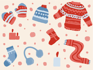 winter stuff sketch, hat, sweater, socks, etc