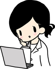 医師　医者　白衣　女性　パソコン　考える