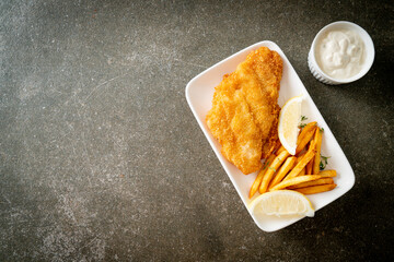 fish and chips - fried fish fillet with potatoes chips