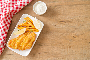 fish and chips - fried fish fillet with potatoes chips